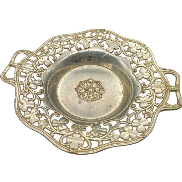 Vintage CMC Ware Silver-Plated Reticulated Decorative Dish with Handles and Sham